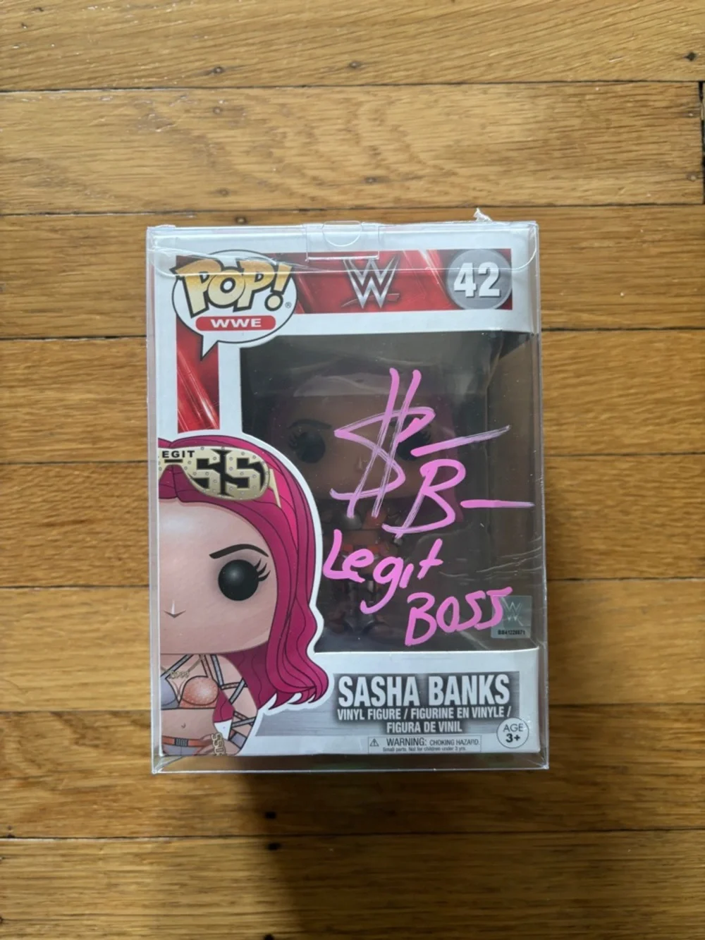 WWE Pop! Sasha Banks #42 Signed 'Legit Boss' - Pink Autograph - Picture 1 of 4